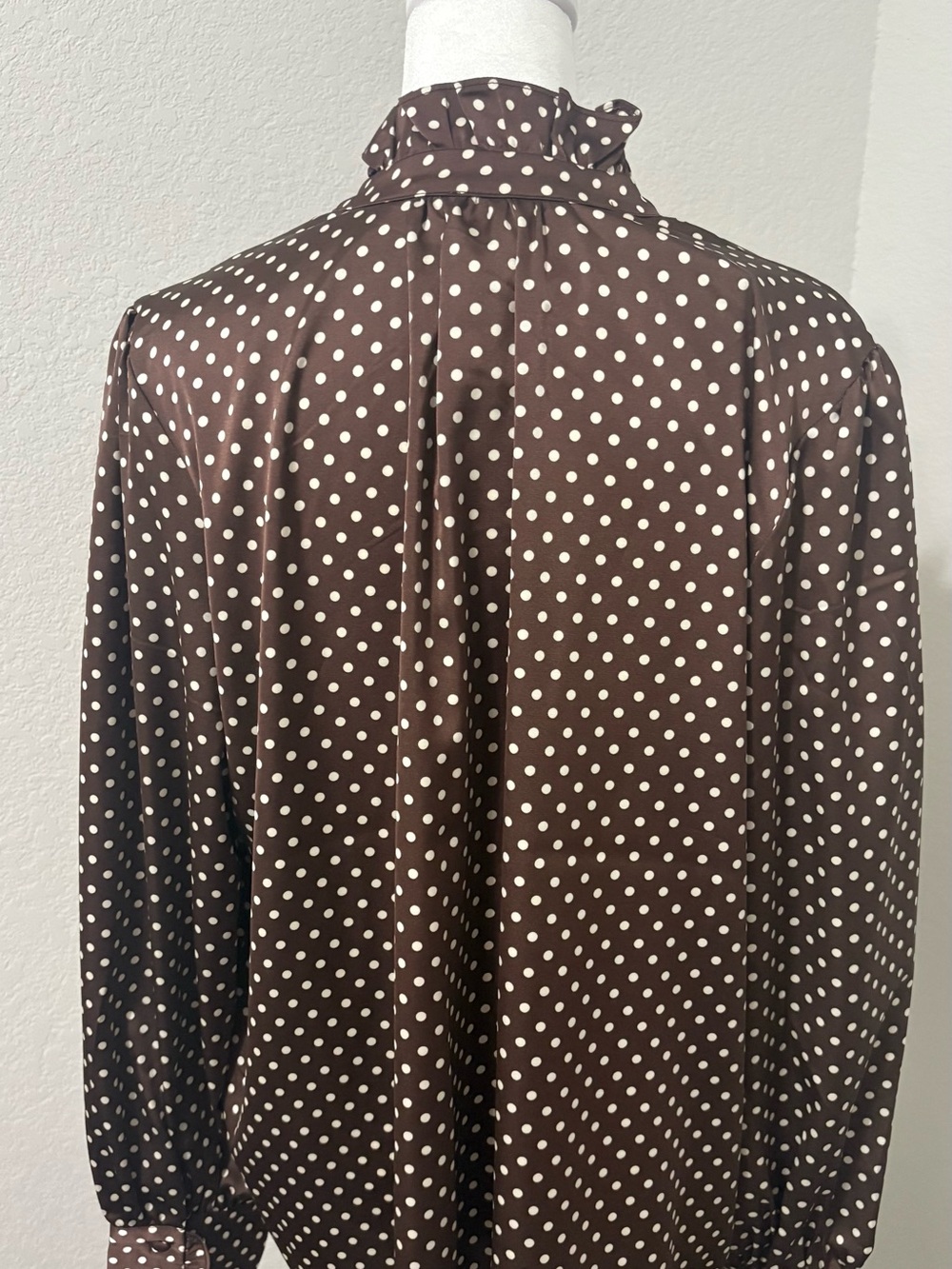 Brown Polka Dot Tie-Neck Blouse - Women - Picture 5 of 6